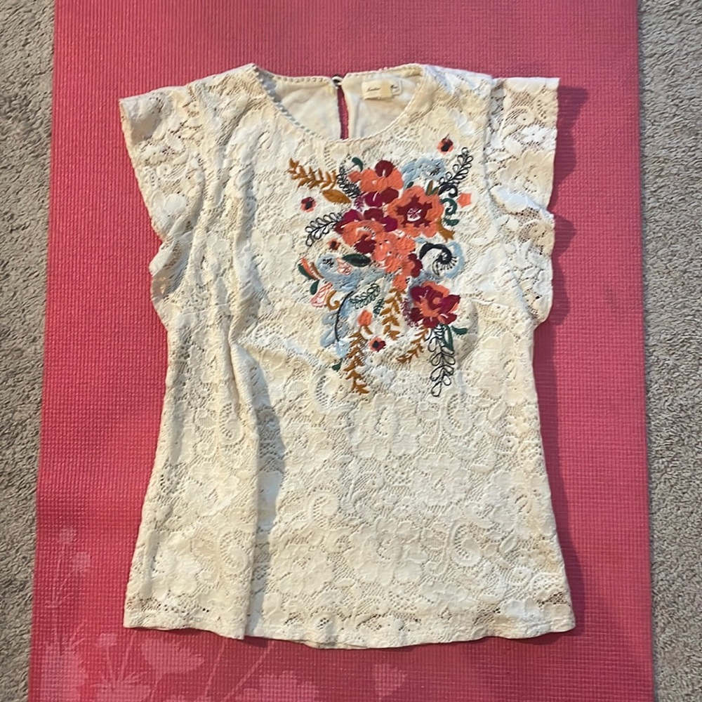 Anthropology meadow rue embroidered top